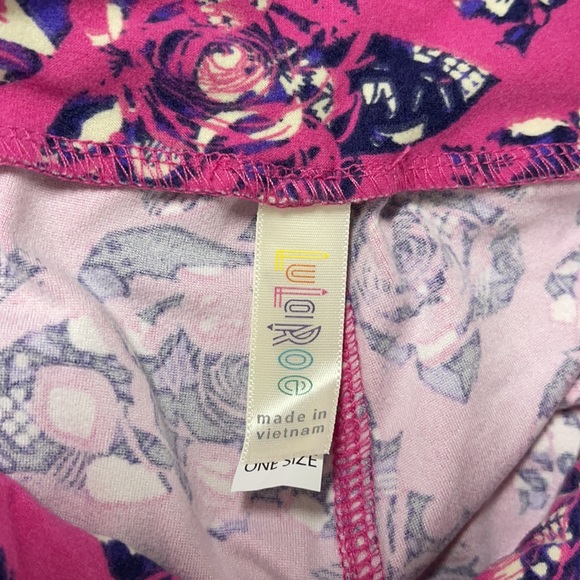LuLaRoe OS One Size Pink Floral Leggings NWT - Picture 3 of 8